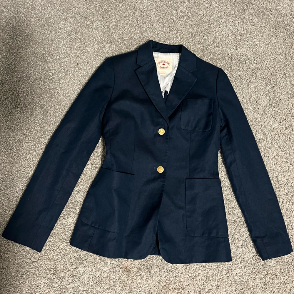 Brooks Brothers Red fleece Linen blend Navy Blue Blazer with Gold Buttons NWOT